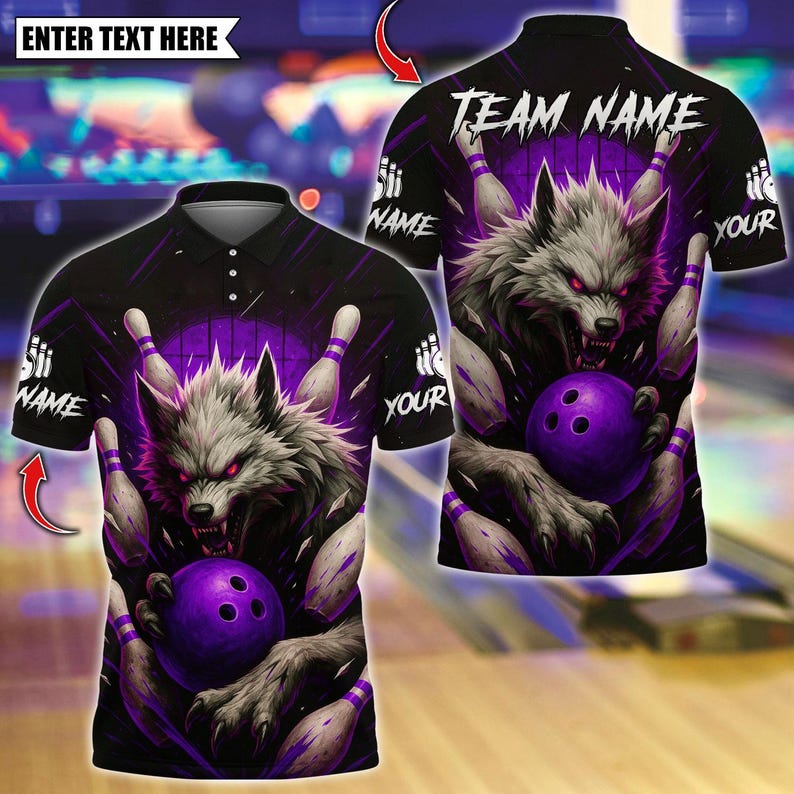 Custom Bowling And Savage Wolf Polo, Personalized Bowling Polo for Men & Women, Personalized Name Team 3D Shirt, Gift For Man