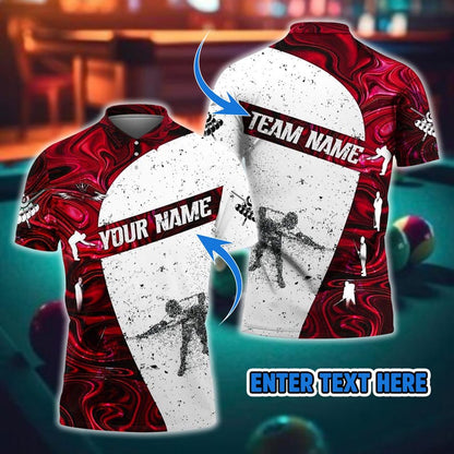 Billiard Playing White Pattern Multicolor Options Personalized Name, Team Name 3D Shirt
