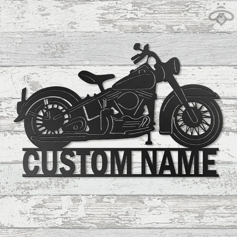 Custom Motorcycle Metal Wall Art, Personalized Motorcycle Garage Name Sign