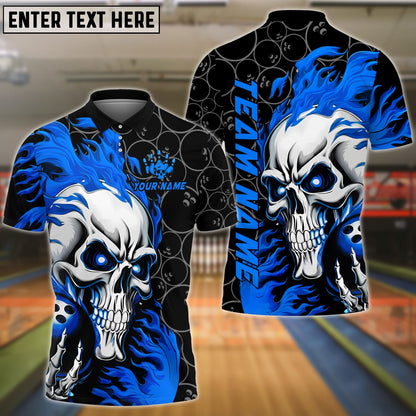 Bowling Flaming Skull Strike Customized Name, Team Name 3D Shirt (4 Colors)