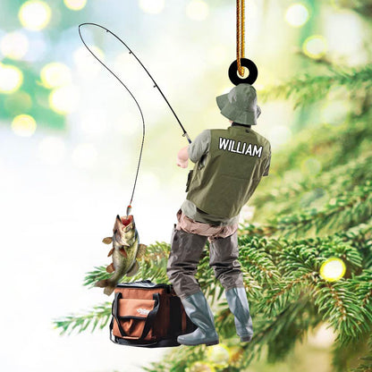 Fishing Man Ornament - Personalized Custom Shaped Acrylic Ornament - Christmas Gift For Him, for Dad, Fishing Lovers