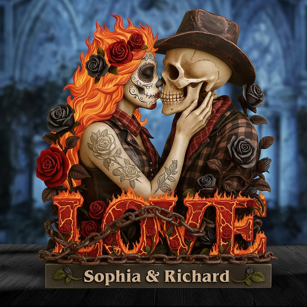 Skull Couple Acrylic Plaque - Personalized Gifts For Couple