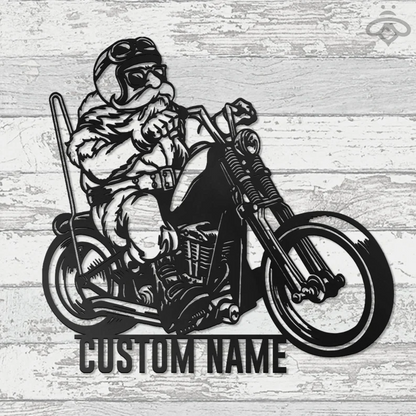 Custom Christmas Santa Riding Motorcycle Metal Wall Art-Personalized Biker Name Sign Decoration Dirt Bike