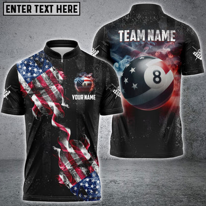 Billiards Ball 8 Pool Smoke US Flag Personalized Name, Team Name Unisex Shirt