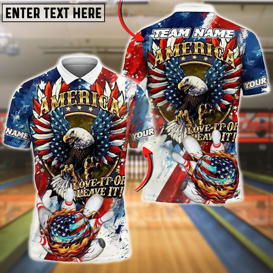 Bowling And Pins American Eagle with Flaming USA Flag Bowling Ball Personalized Name, Team Name Shirt