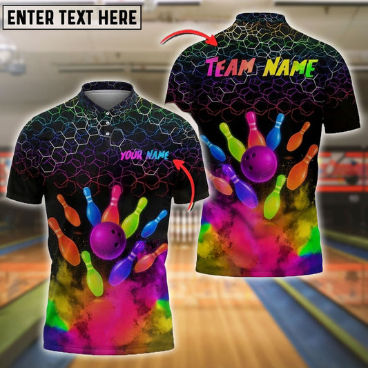 Bowling And Pins Colorful Smoke Customized Name, Team Name 3D Shirt