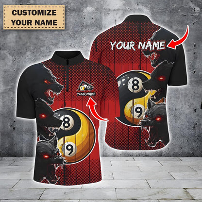 Funny Yin Yang Wolf Eyes Billiard Shirt For Men, Custom 8 Ball & 9 Ball Pool Jersey, Personalized Billiards Team Outfit, Player Gift.