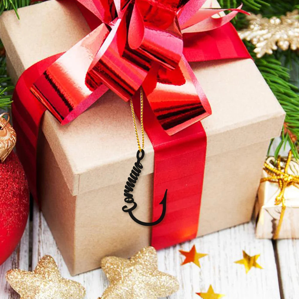 Personalised Lightweight Metal Fishing Hook Ornament with Name Christmas Tree Decoration Christmas Gift for Fishing Lovers