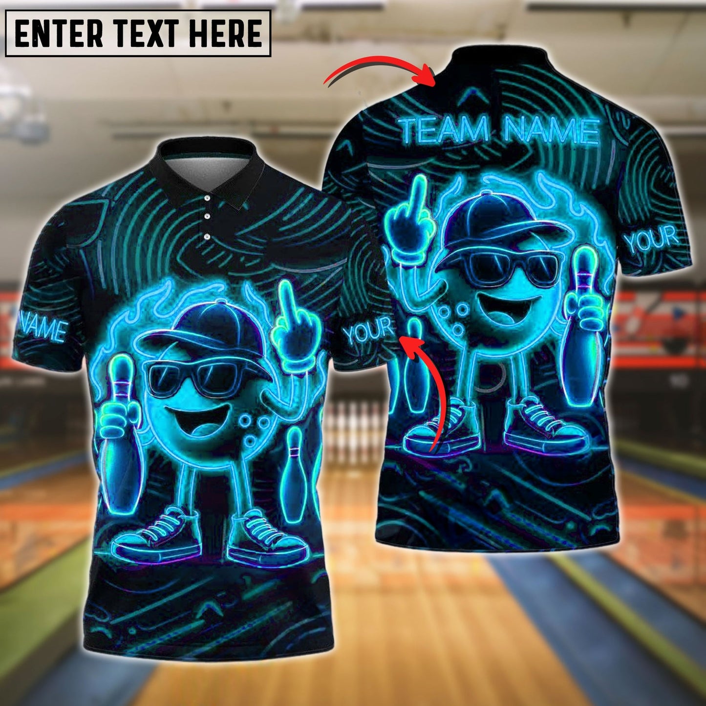 Bowling Neon Flame Customized Name, Team Name 3D Shirt (4 Colors)