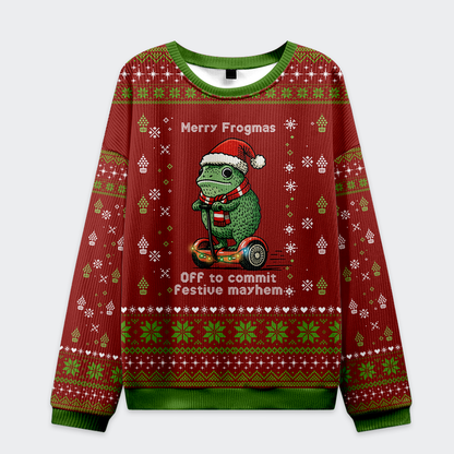 Off to Commit Frogmas Mayhem Christmas Ugly Sweatshirt
