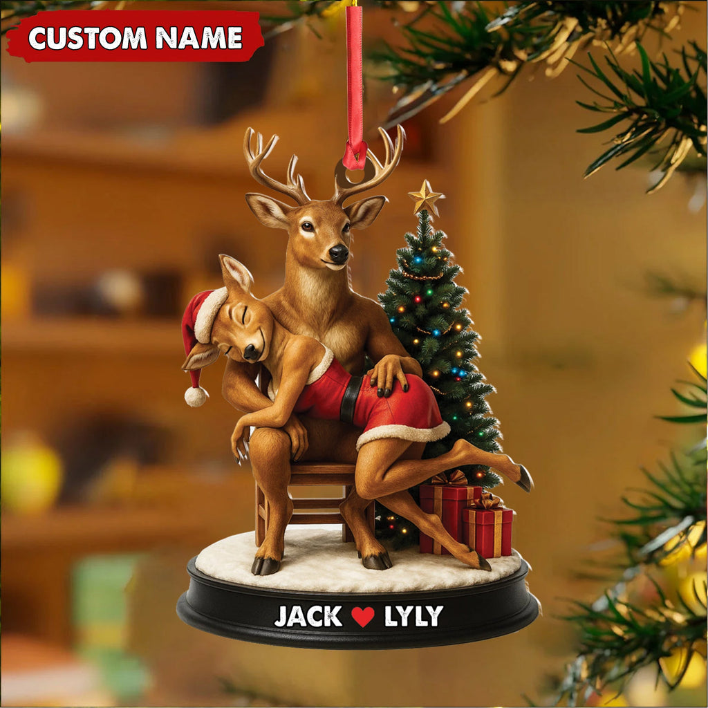 Personalized Acrylic Deer Couple Christmas Ornament - Romantic Holiday Decor for Couples & Wildlife Lovers