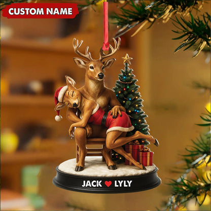 Personalized Acrylic Deer Couple Christmas Ornament - Romantic Holiday Decor for Couples & Wildlife Lovers