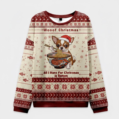 🐶 Woof Christmas Ramen Sweater – Funny Dog Lover Ugly Xmas Sweatshirt