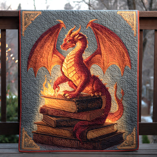 Tomekeeper Flame Dragon — Fantasy Book Quilt