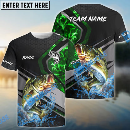 Bass Fishing Smoke Premium Custom Name & Team Name 3D Shirts Green