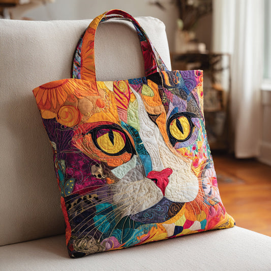 Boho Cat Collage Quilted Tote Bag