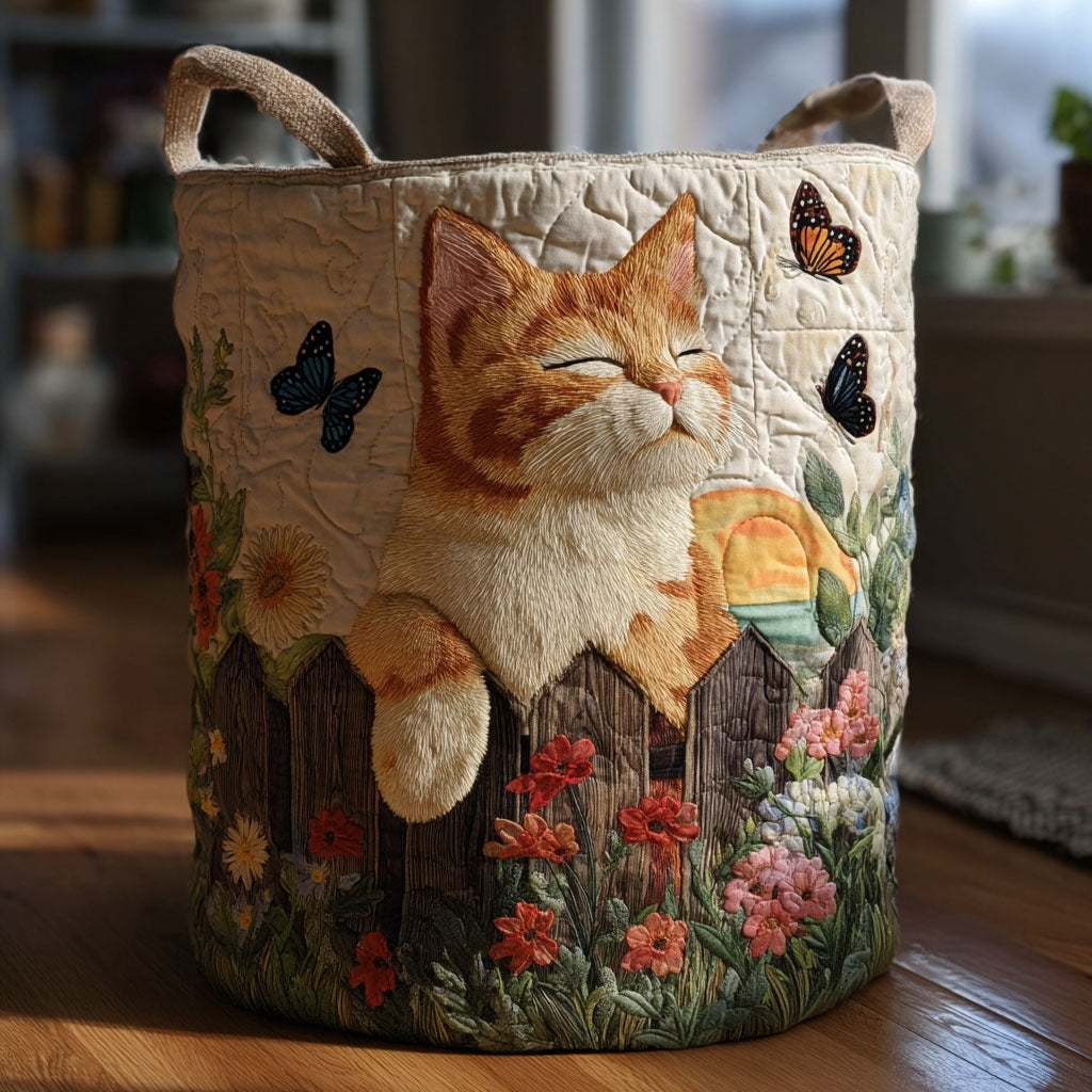 Cozy Cat Haven Quilted Laundry Basket