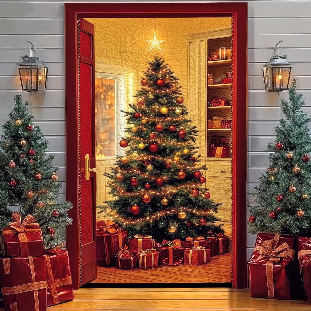 Cozy Christmas Tree Quilted Door Cover
