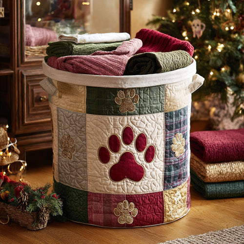 Crimson Hearth Paws Quilted Laundry Basket