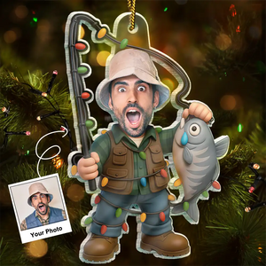 Custom Photo Funny Face Cut Fishing Man - Personalized Acrylic Photo Ornament