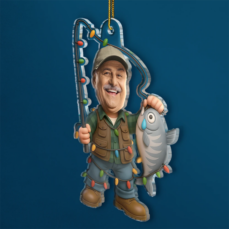 Custom Photo Funny Face Cut Fishing Man - Personalized Acrylic Photo Ornament
