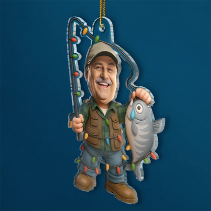 Custom Photo Funny Face Cut Fishing Man - Personalized Acrylic Photo Ornament