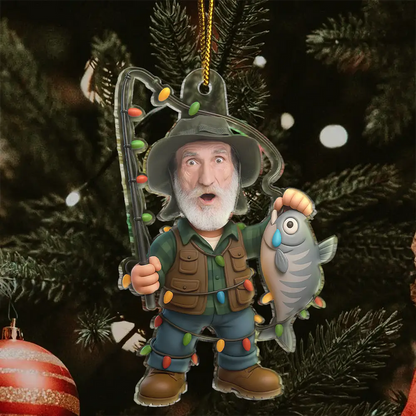 Custom Photo Funny Face Cut Fishing Man - Personalized Acrylic Photo Ornament