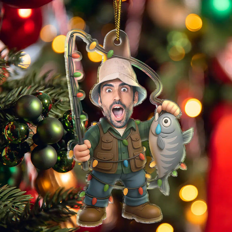 Custom Photo Funny Face Cut Fishing Man - Personalized Acrylic Photo Ornament