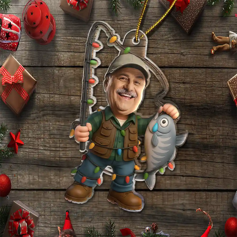 Custom Photo Funny Face Cut Fishing Man - Personalized Acrylic Photo Ornament