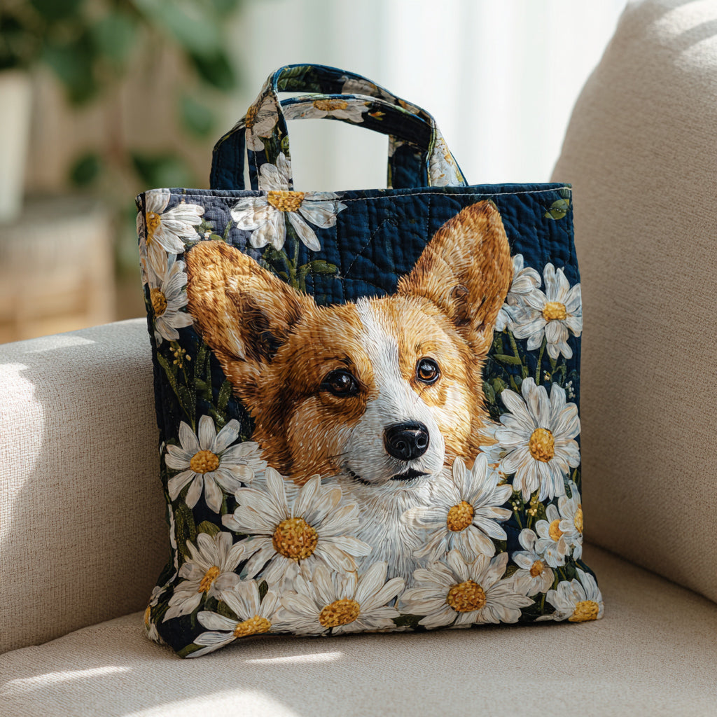 Daisy Corgi Quilted Tote Bag