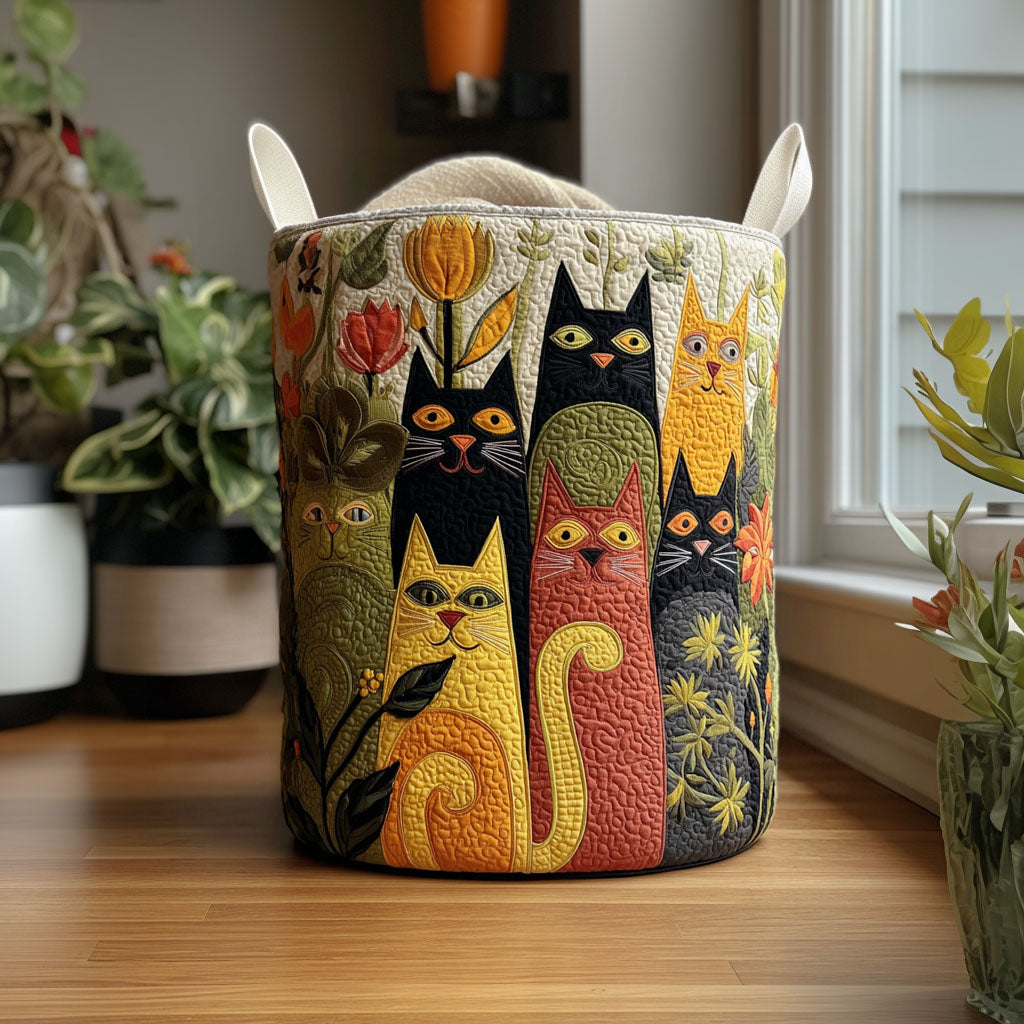 Feline Garden Quilted Laundry Basket