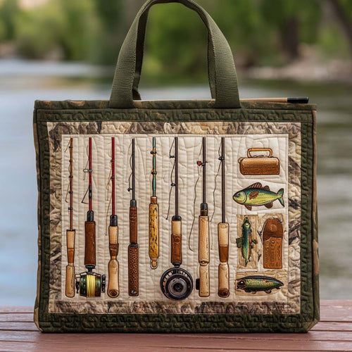 Fishing Gear Quilted Tote Bag
