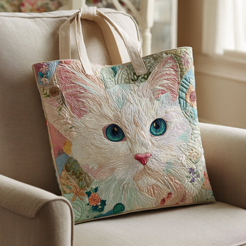 Flower Cat Gaze Quilted Tote Bag
