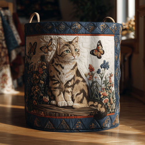 Forest Feline Quilted Laundry Basket