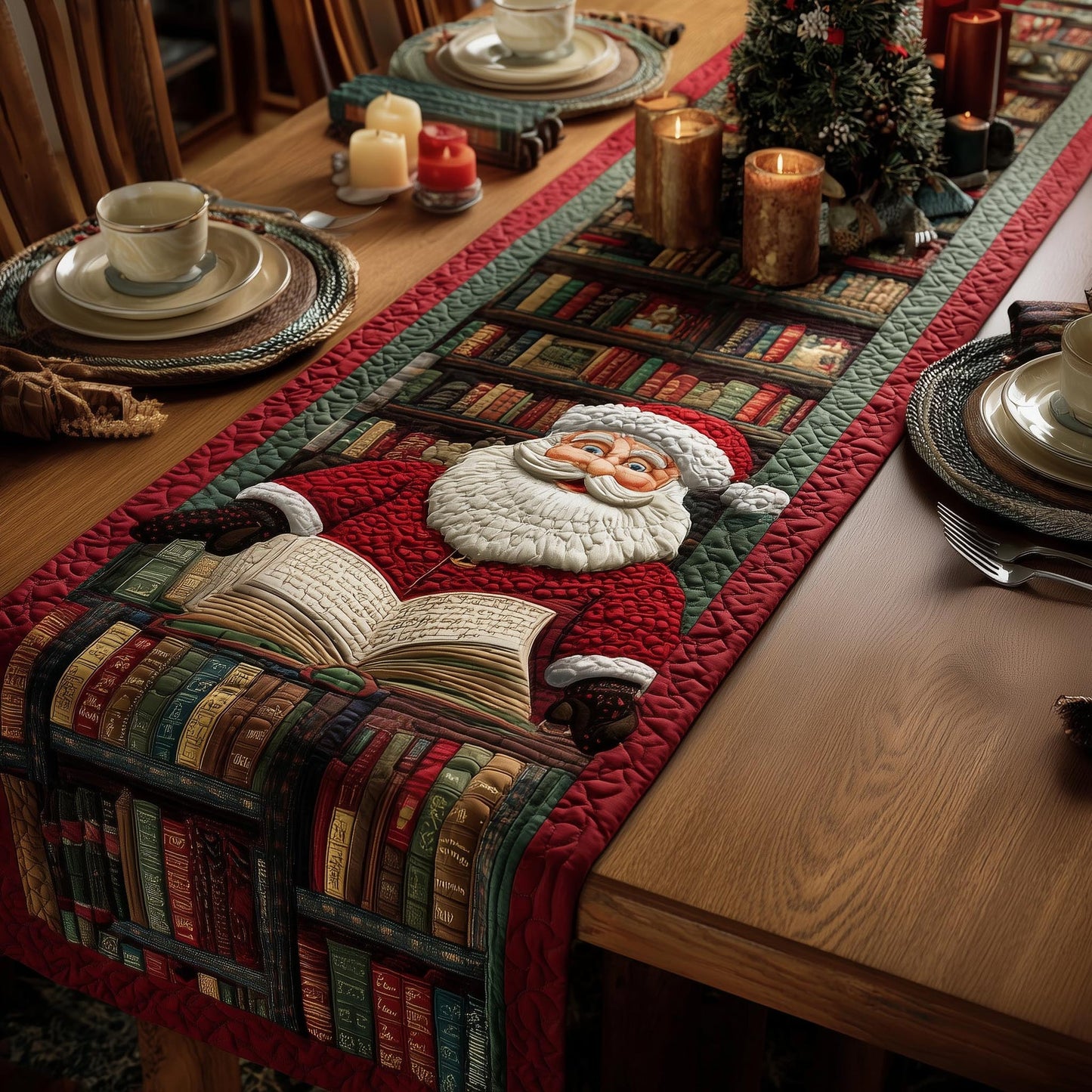 Jolly Santa Quilted Table Runner
