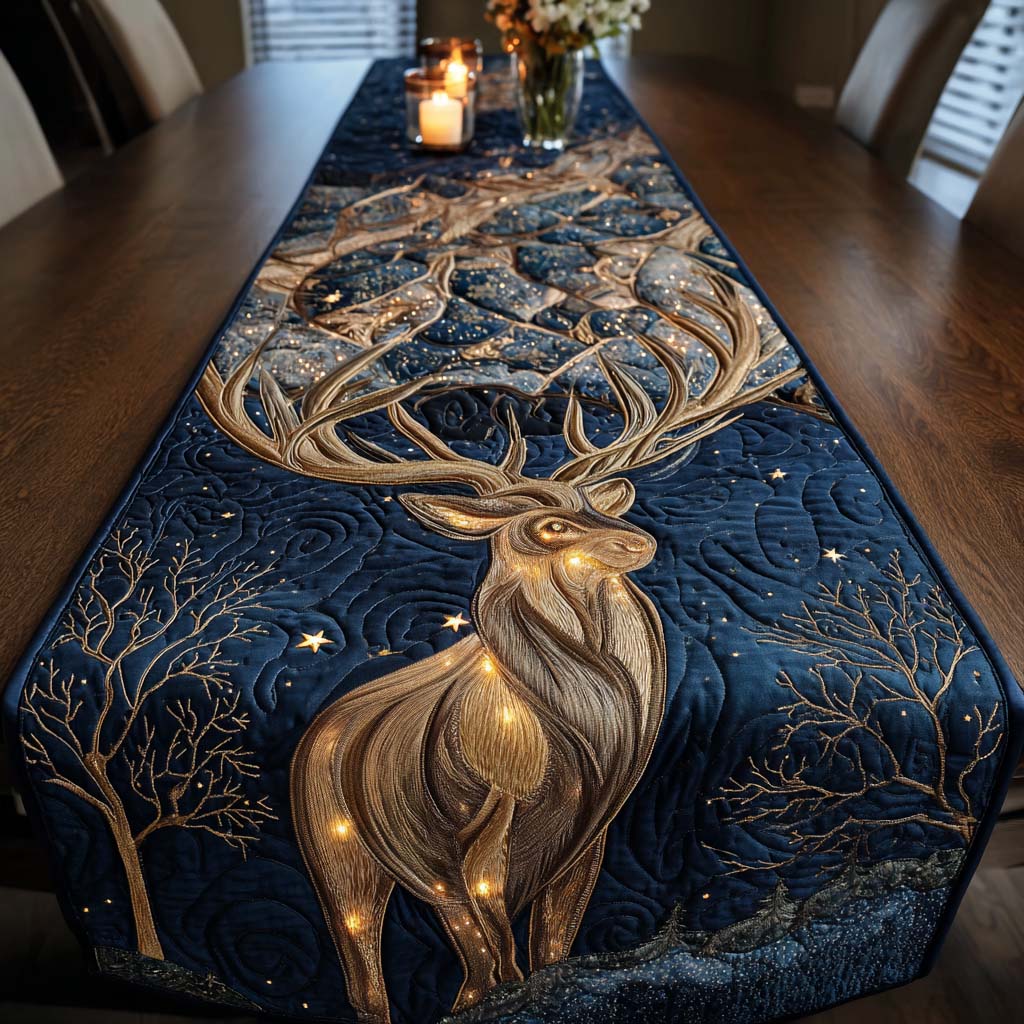 Golden Forest Stag Quilted Table Runner