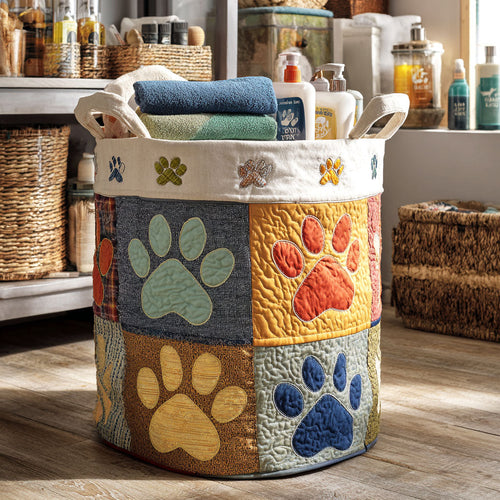 Golden Meadow Paws Quilted Laundry Basket