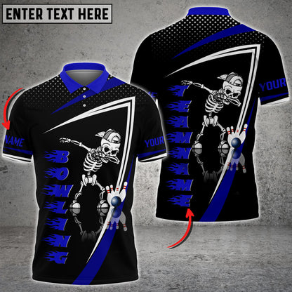 Bowling And Pins Skull Flame Pattern Tex Multicolor Customized Name 3D Shirt