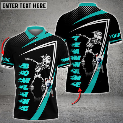Bowling And Pins Skull Flame Pattern Tex Multicolor Customized Name 3D Shirt