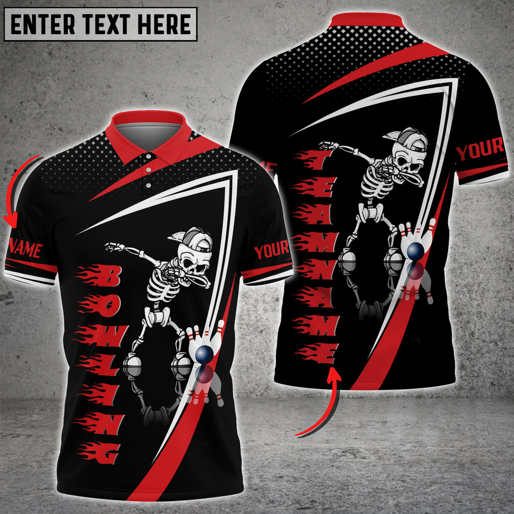 Bowling And Pins Skull Flame Pattern Tex Multicolor Customized Name 3D Shirt