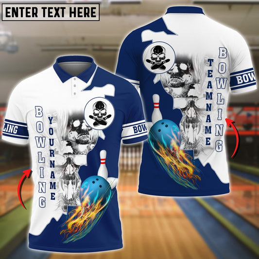 Bowling Ball Flame Skull Pattern Premium Customized Name 3D Shirt