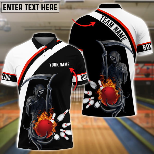 Bowling Ball Black And White Skull Pattern Premium Customized Name 3D Shirt