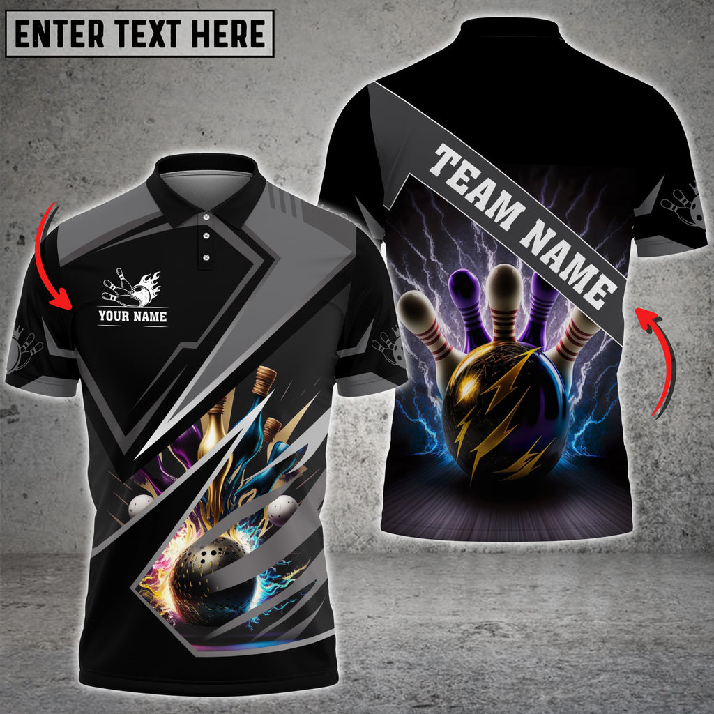 Bowling And Pins Premium Multicolor Customized Name 3D Shirt (4 Colors)
