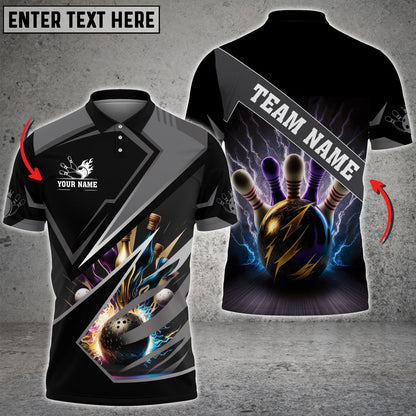 Bowling And Pins Premium Multicolor Customized Name 3D Shirt (4 Colors)