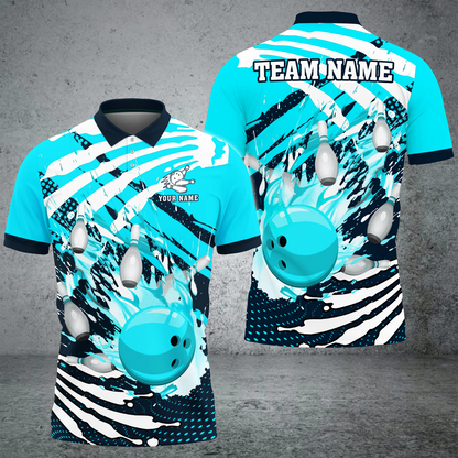 Bowling And Pins Skull Hand Pattern Customized Name 3D Shirt