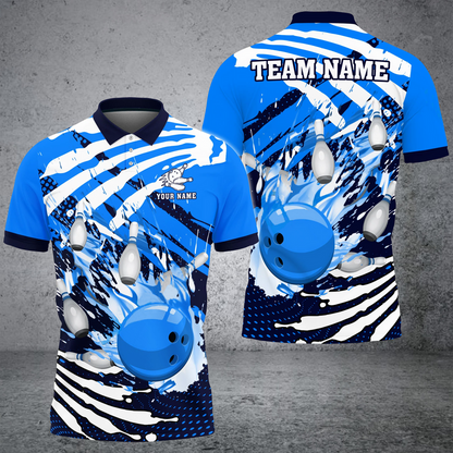 Bowling And Pins Skull Hand Pattern Customized Name 3D Shirt