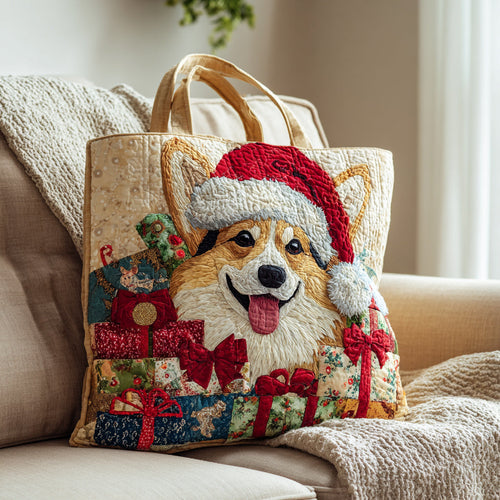 Holiday Corgi Quilted Tote Bag