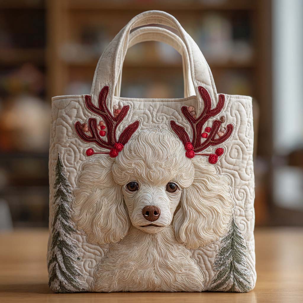 Holiday Reindeer Dog Quilted Tote Bag