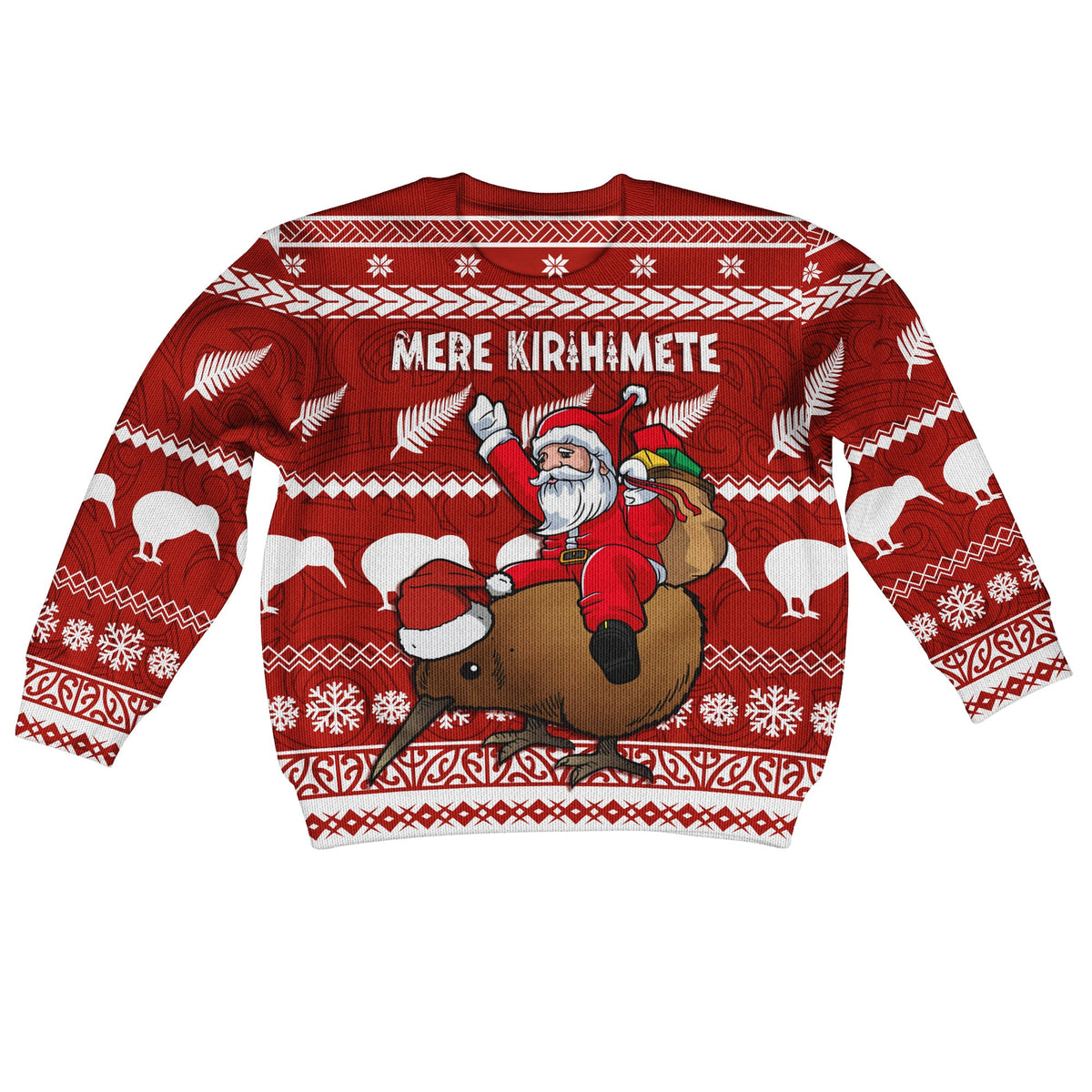 Xmas Knitted Sweatshirt Mere Kirihimete - Santa With Kiwi Bird