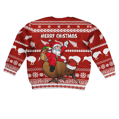 Xmas Knitted Sweatshirt Mere Kirihimete - Santa With Kiwi Bird